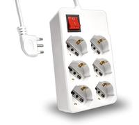 V-TAC Multipresa Elettrica 6 Posti con Interruttore e Cavo 1,5mt - 6 Prese Frontali 10/16A Bipasso Schuko - Ciabatta Presa Elettrica per Casa, Ufficio, Negozio - Spina 16A, Bianco