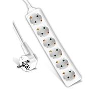 V-TAC Multipresa elettrica 6 prese e cavo 1,5 m, blocco multipresa con 6 prese 16 A Shuko per casa, ufficio, negozio, garage, 250 V, compatto e pratico, bianco