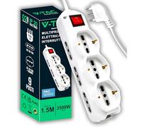 V-TAC Multipresa Elettrica 9 PRESE con Interruttore e Cavo 1,5mt - 6 Prese Laterali 10/16A Bipasso e 3 Frontali 10/16A Bipasso Shuko - Presa per Casa, Ufficio, Negozio - Ciabatta - Spina 16A