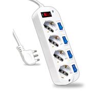 V-TAC Multipresa Elettrica con Interruttori Indipendenti - 4 Prese 10/16A Bipasso + Schuko - Spina 16A - Presa Elettrica per Casa, Ufficio, Negozio - Ciabatta - Colore Bianco