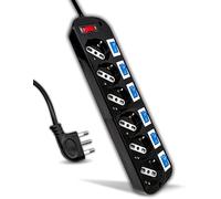 V-TAC Multipresa Elettrica Nera con Interruttori Indipendenti - 6 Prese 10/16A Bipasso + Schuko - Spina 16A - Ciabatta Multipresa - Presa Elettrica per Casa, Ufficio, Negozio - Colore Nero