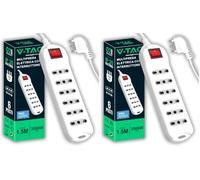 V-TAC Multipresa Elettrica SALVASPAZIO da 6 Posti con Interruttore e Cavo da 1,5 Metri - SUPER SOLIDA - 6 Prese 10/16A Bipasso 2P+T - Spina 16A - Presa Elettrica per Casa, Ufficio, Negozio - Ciabatta