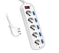 V-TAC Ciabatta Multipresa Elettrica 5 prese Bipasso+Schuko interruttori indipendenti 16A Bianco