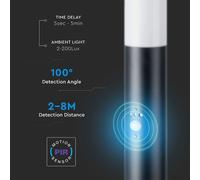 PALO LAMPIONE LED DA GIARDINO 60CM E27 CON SENSORE MOVIMENTO 2 PRESE SCHUKO GRIG [EEK: A+]