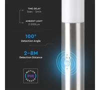 V-TAC Piantana LED da Giardino 60cm con Portalampada E27 e 2 Prese Schuko e Sensore di Movimento (max 60W) in Acciaio Inossidabile IP44