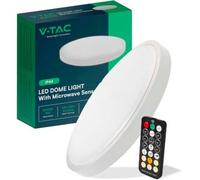 V-Tac Plafoniera Led Rotonda 24w Con Telecomando E Sensore Di Movimento A Microonde Bianco 3000k Ip44 - Sku 76621