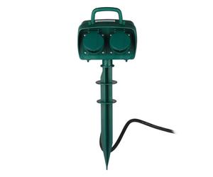 V-TAC Presa da Giardino con Cavo 3m 2 Prese 16A con Copertura e un Timer Meccanico sul Retro Colore Verde IP44