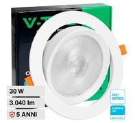 V-TAC PRO Faretto LED Chip Samsung da Incasso Rotondo 30W Inclinabile Colore Bianco 6400K