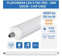 V-TAC Plafoniera LED Impermeabile 36W 120LM/W G-Series 120cm 6400K IP65