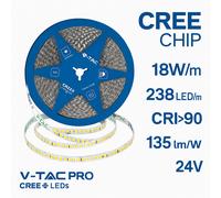 STRISCIA 2380 LED BIANCO NATURALE 10MT NON IMPERMEABLIE 24V 18W/MT VT-2835-238-IP20-LED2126006 V-TAC