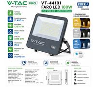 V-TAC PRO VT-44101 FARO LED 100W CREE IP65 135LM/W NERO 3000K 4000K 6500K