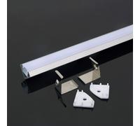 Profilo in Alluminio Angolare Colore Silver per Strip LED (Max l: 12,1mm) Copertura Satinata 2000 x 19 x 19mm