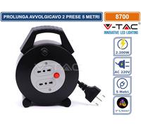 V-TAC PROLUNGA AVVOLGICAVO SPINA 16A E 2 PRESE 10/16A BIPASSO - 5 METRI