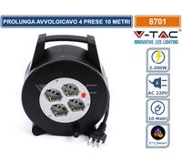 V-TAC PROLUNGA AVVOLGICAVO SPINA 16A E 4 PRESE 10/16A BIPASSO/SCHUKO 10 METRI