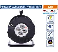 PROLUNGA AVVOLGIBILE 25MT SPINA ITA 16A 4 PRESE PROLV-LED8703 V-TAC