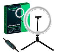 V-TAC Ring Light da Tavolo Regolabile per Selfie, Video, Foto, Tiktok - Lampada Led Anello per Smartphone con 3 Modalità di Illuminazione - Dotato di Treppiede e Pulsantiera - Per Instagram e Youtube