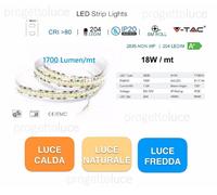 Strip led 12V, bianco caldo 3000K, 5 metri, SMD2835, 17W/m, 204 led/m, V-tac [EEK: F]