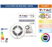 V-TAC STRISCIA LED 5050 MULTICOLORE RGB+W 60 LED/METRO - BOBINA DA 5 METRI IP20