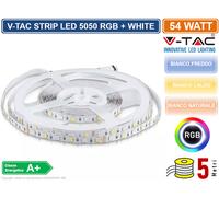 V-TAC Striscia LED VT-5050IP2030R-LED2553 5050 SMD 5 metri Multicolore RGB e Bianco Caldo 300 LED IP20