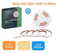V-TAC STRISCIA LED COB MONOCOLORE 12,5W/METRO 220V BOBINA DA 5 METRI IP65 8mm [EEK: F]