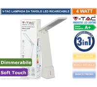 V-TAC VT-1014 LAMPADA DA TAVOLO LED 4W TOUCH DIMMERABILE RICARICABILE - BIANCA [EEK: A+]