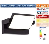 V-TAC Lampada LED da Muro Rettangolare 17W 120LM/W Colore Nero Ruotabile 3000K IP65