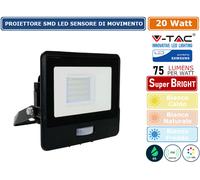 V-TAC Faro LED da Esterno con Chip Samsung 20W con Sensore PIR di Colore Nero Impermeabile, Luce Bianco Freddo