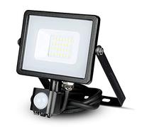 V-TAC VT-20-S-W, Faro LED Chip Samsung 20W con Sensore di Movimento e Crepuscolare e Interruttore Manuale di Bloccaggio Colore Nero 6400K IP65