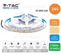 V-TAC VT-2835-126 STRISCIA LED 2835 MONOCOLORE 24V 5500 lm 120 LED/mt DA 5 METRI [EEK: D]