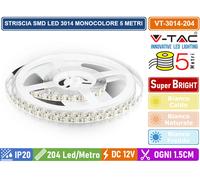 V-TAC VT-3014 STRISCIA LED 3014 MONOCOLORE 204 LED/METRO BOBINA DA 5 METRI IP20 [EEK: A+]