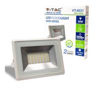 V-TAC VT-4031 - Faretto led da esterno, 30W con Chip Smd, (luce bianco Naturale IP65 Vetro 2550Lm, 4000K), Bianco, 185 x 163 x 26 mm