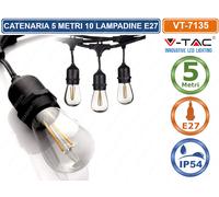 PORTALAMPADA 5MT CON 10 ATTACCHI E27 NERA IP65 SCHUKO VT-7135-LED3698 V-TAC
