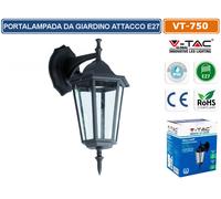 V-TAC Lampada LED da Muro a Lanterna con Portalampada E27 (Max 60W) Attacco verso il basso Colore Nero IP44