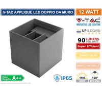 V-TAC VT-759-12 LAMPADA A MURO GRIGIA DOPPIO LED COB 12W FASCIO REGOLABILE IP65