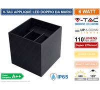 V-TAC VT-759 LAMPADA DA MURO NERO CON DOPPIO LED COB 6W FASCIO REGOLABILE IP65