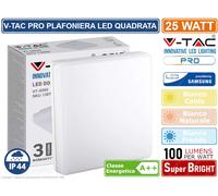 V-TAC VT-8066SQ PLAFONIERA LED 25W FORMA QUADRATA CHIP LED SAMSUNG IP44 2500LM