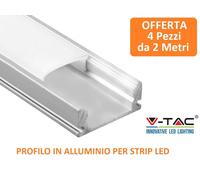 V-TAC VT-8113 PROFILO IN ALLUMINIO PER STRISCE LED LUNGHEZZA 2 METRI 4 PEZZI
