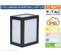 V-TAC VT-822 LAMPADA LED DA MURO 12W WALL LIGHT COLORE NERO DA ESTERNO IP65 [EEK: A+]