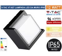 V-TAC Lampada LED da Muro Quadrato 12W con Diffusore Semicoperto Colore Nero 3000K IP65