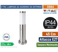 PORTALAMPADA DA TERRA 1 X E27 ACCIAIO INOX IP44 45 CM SENSORE MOVIMENTO VT-838SS-LED8964 V-TAC