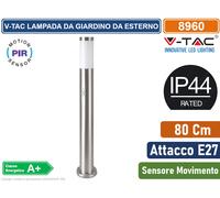 V-TAC Piantana LED da Giardino 80cm con Portalampada E27 e sensore di movimento (max 60W) in Acciaio Inossidabile IP44