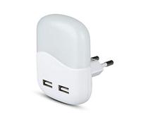 V-TAC Lampada LED Notturna VT-84-LED507 Quadrata 0,45W Calda 3000K 2x USB Sensore Per Presa 10A