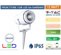 V-TAC VT-857 FARETTO LED COB DA GIARDINO 12W CON PICCHETTO COLORE BIANCO IP65