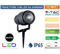 V-TAC VT-857 FARETTO LED COB DA GIARDINO 12W CON PICCHETTO COLORE NERO IP65