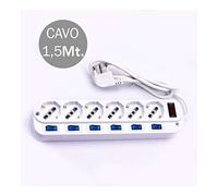 MULTIPRESA BIPASSO SCHUKO 6 POSTI CON INTERRUTTORI SINGOLI MULTII-LED8739 V-TAC