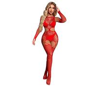V-Ting - Bodystocking rosso sexy da donna, catsuit in rete, lingerie, abito intero, intimo, calze a rete, abito da notte, set di biancheria intima ouvert