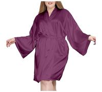 V Vaborous, accappatoio da donna, in raso, da notte, corto, in seta, Viola scuro, XL
