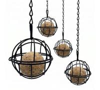 V VEJK ® 4 supporti per palline di mangime per uccelli in acciaio, da appendere, resistente alle intemperie, supporto per gnocchi per uccelli, colore nero, con guida QR (nero-4 pezzi)