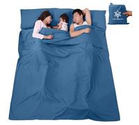 V VILISUN Sacco a pelo per cabina, estivo, da viaggio, sottile, leggero e compatto, ideale per ostelli, campeggio, attività all'aperto, 2 Persone, Blu vivace, S (210*90cm), Unisex adulto