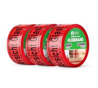 V1 TRADE Nastro Fragile Imballaggio 50mm x 66m - 3 x Nastro Adesivo Pacchi da Imballo - Nastro da Imballaggio Rosso/Nero